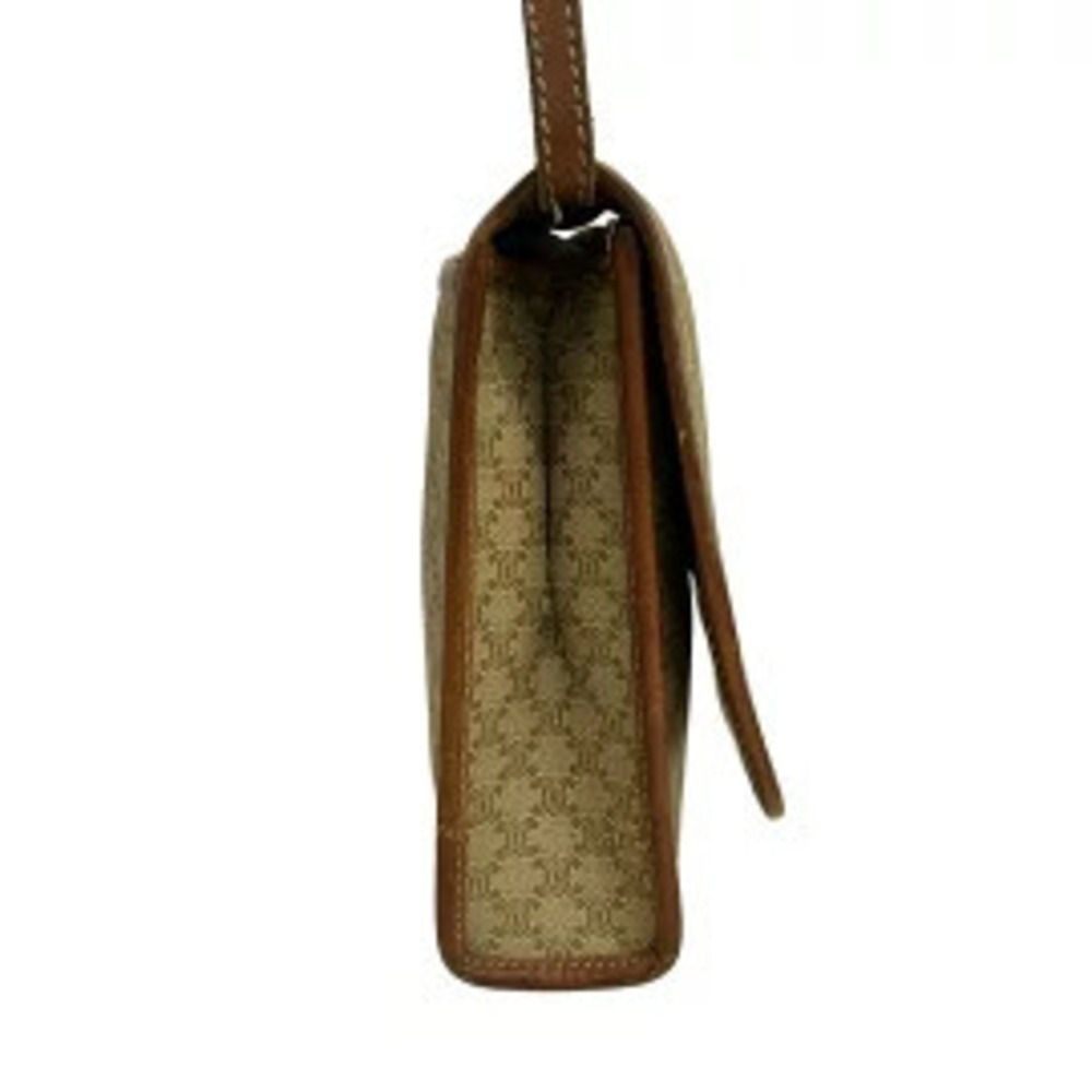 Celine Macadam Shoulder Bag Beige Brown Leather